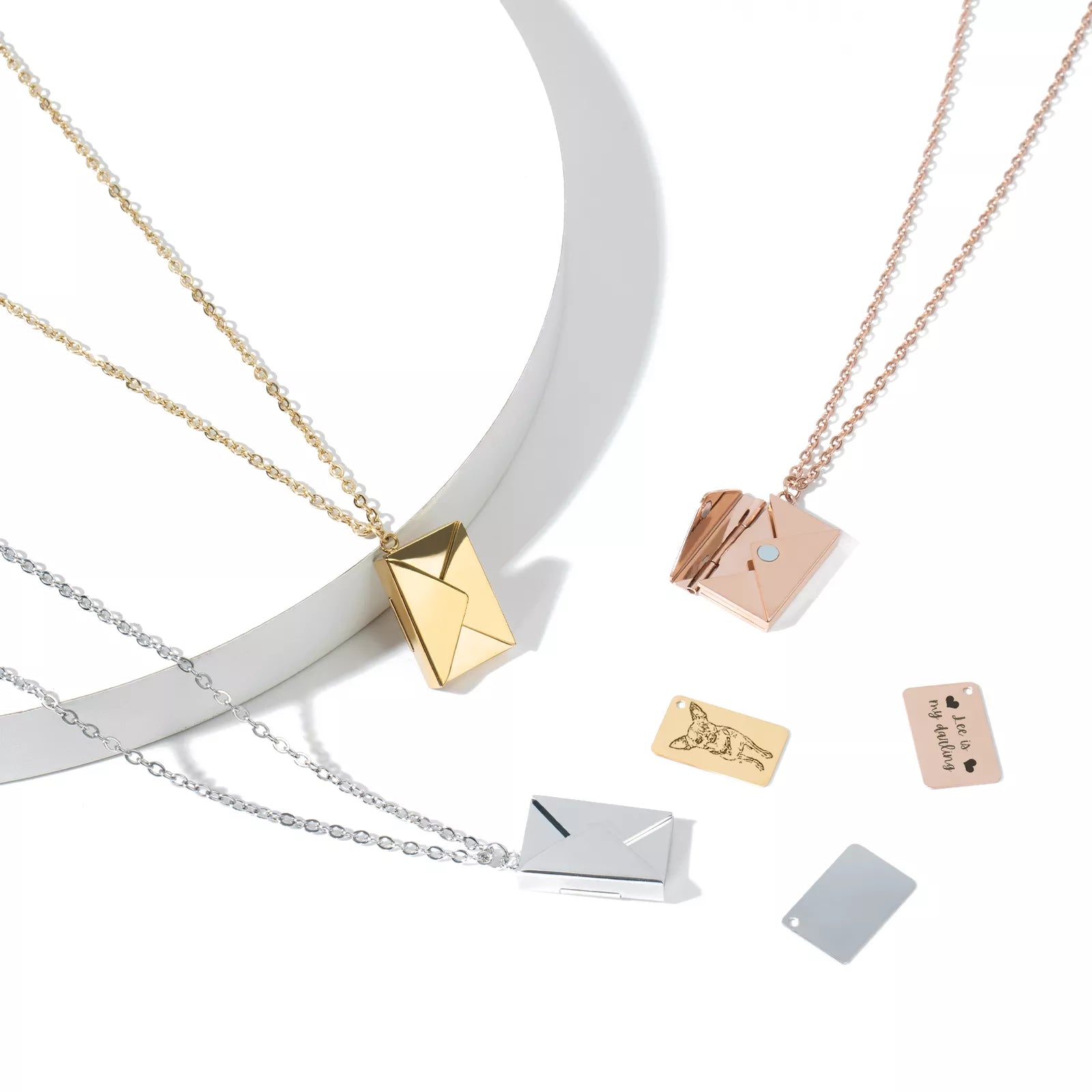 Envelope locket necklace, engraved