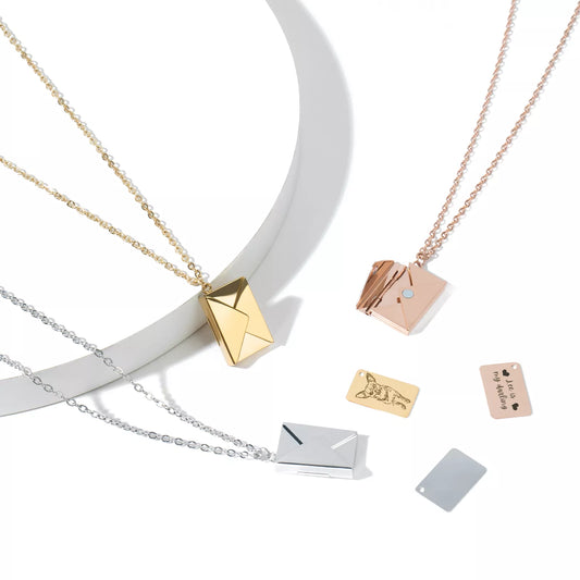 Envelope locket necklace, engraved