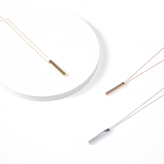 Vertical bar necklace, engraved