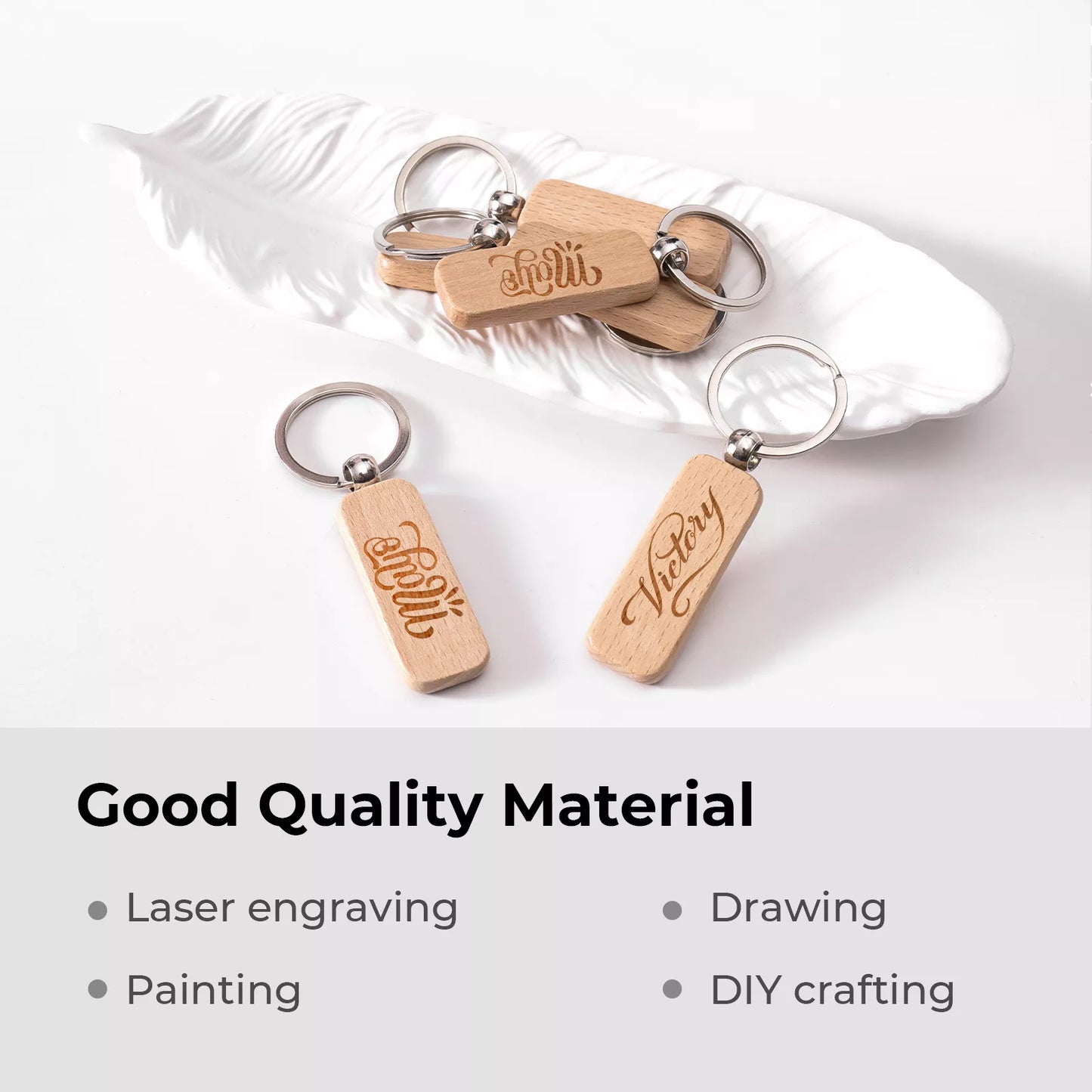 Wooden keychains in gift setting