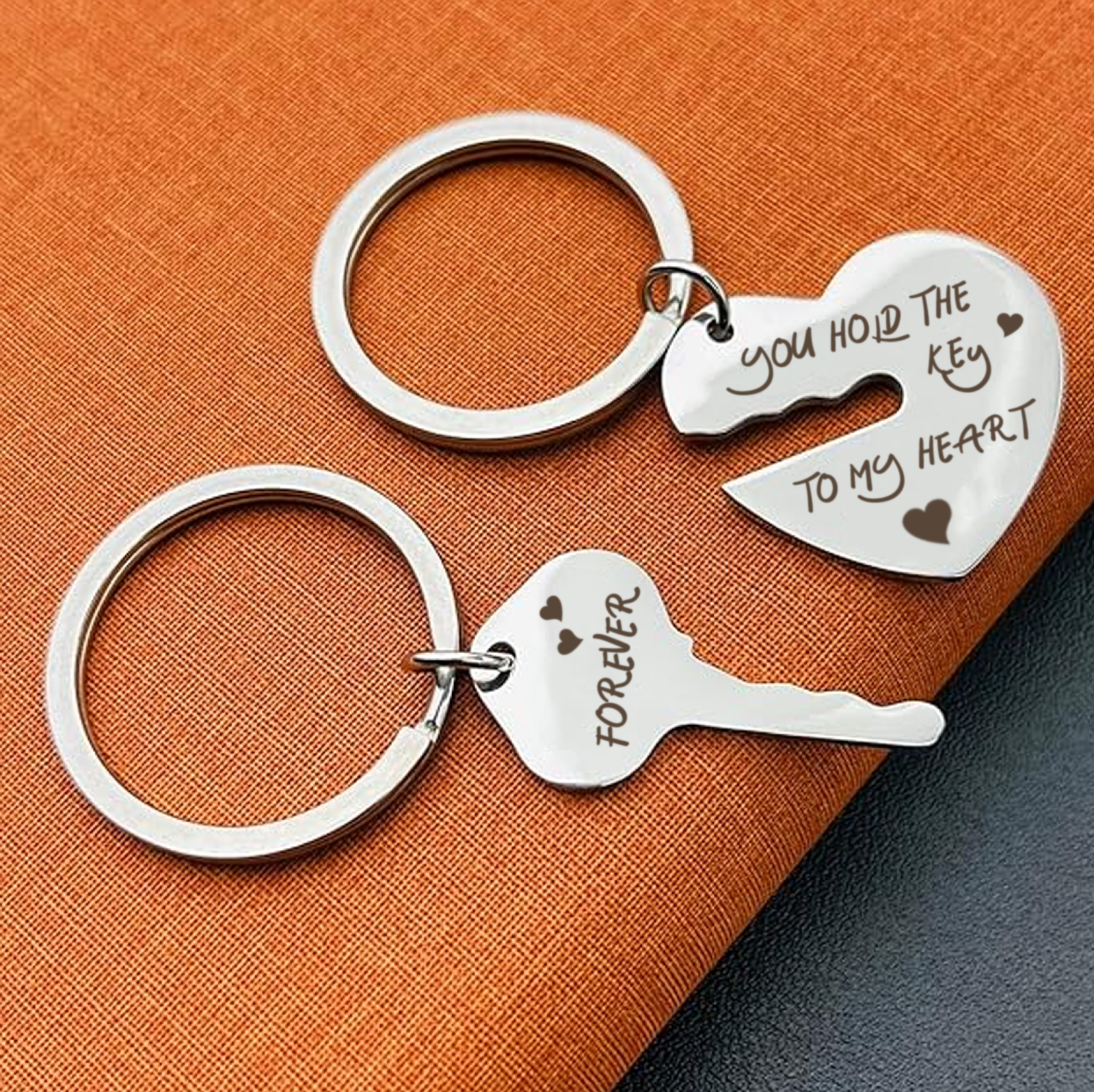 Engraved heart and key keychain example