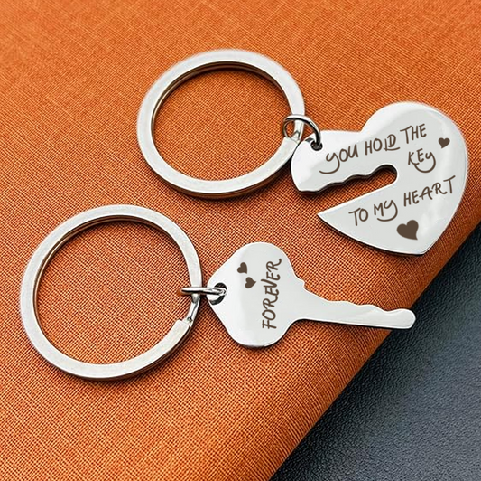 Engraved heart and key keychain example