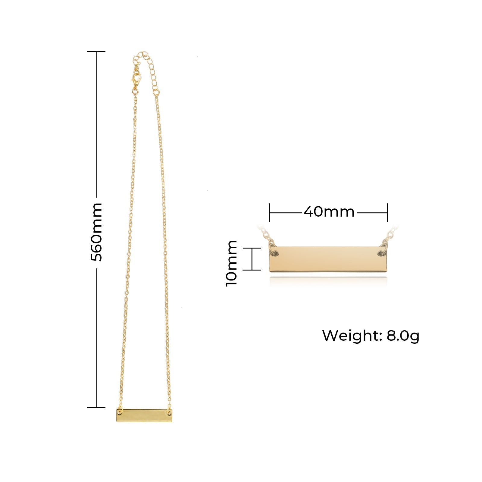 Bar necklace dimensions