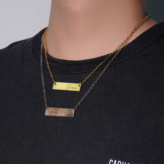 Engraved horizontal bar necklace example