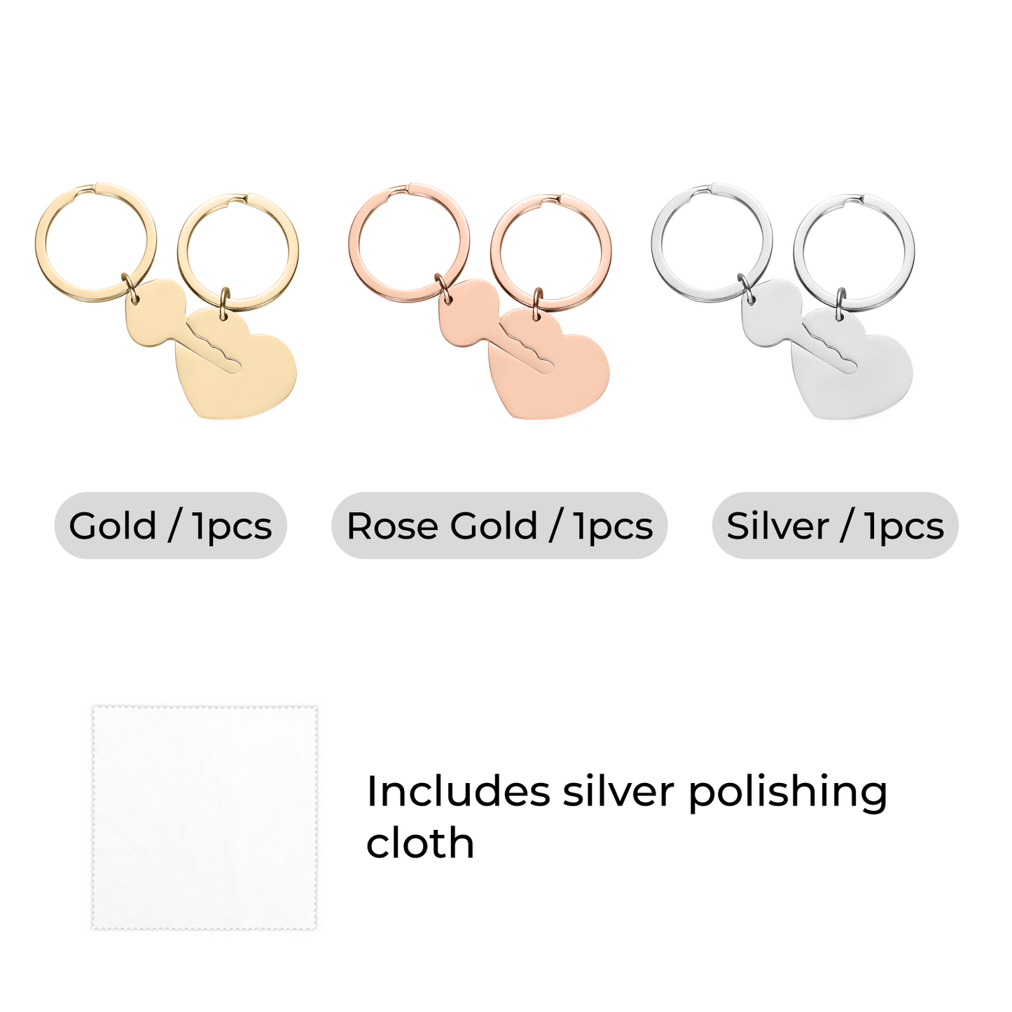 Heart and key keychain set contents