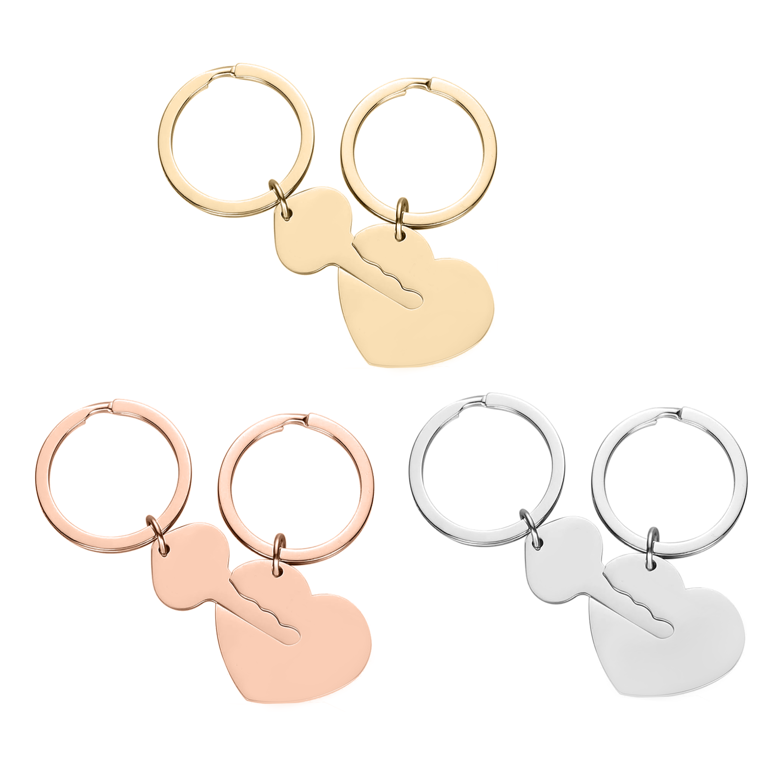 Stainless steel heart and key keychain set, gold