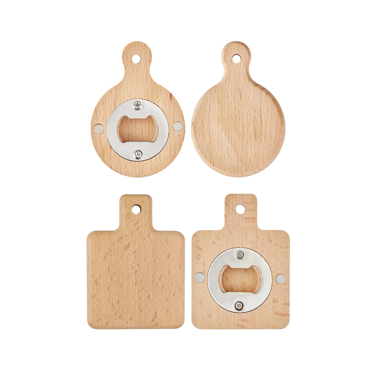 Wooden magnetic bottle openers, round and square