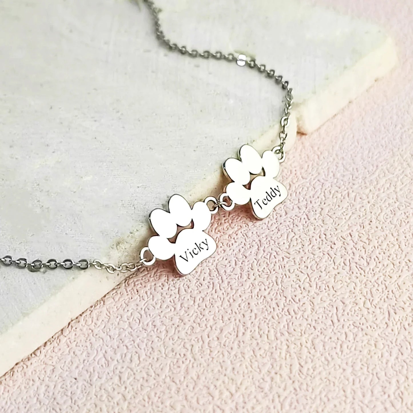 Paw charm bracelet, silver