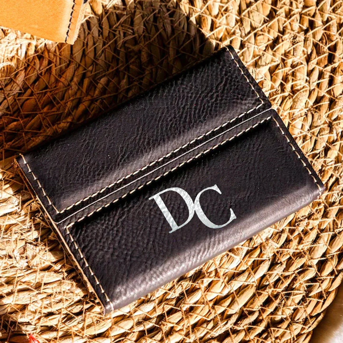 Leather business card holder, brown
