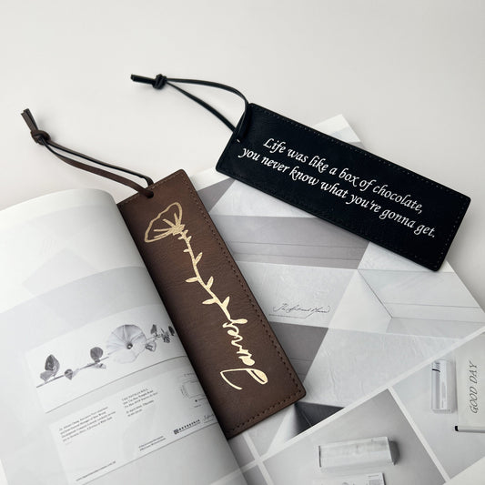 Engraved leather bookmark with quote