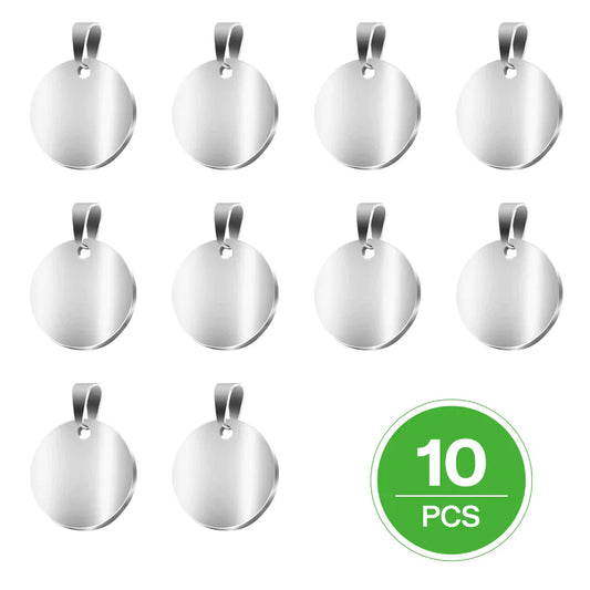 Round stainless steel pet tag, engraved