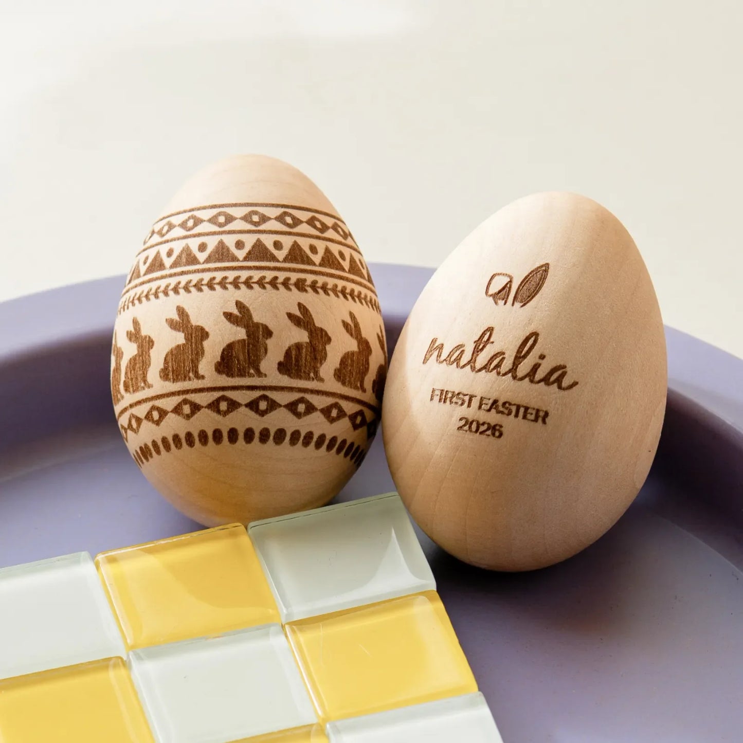 Wooden eggs set detail