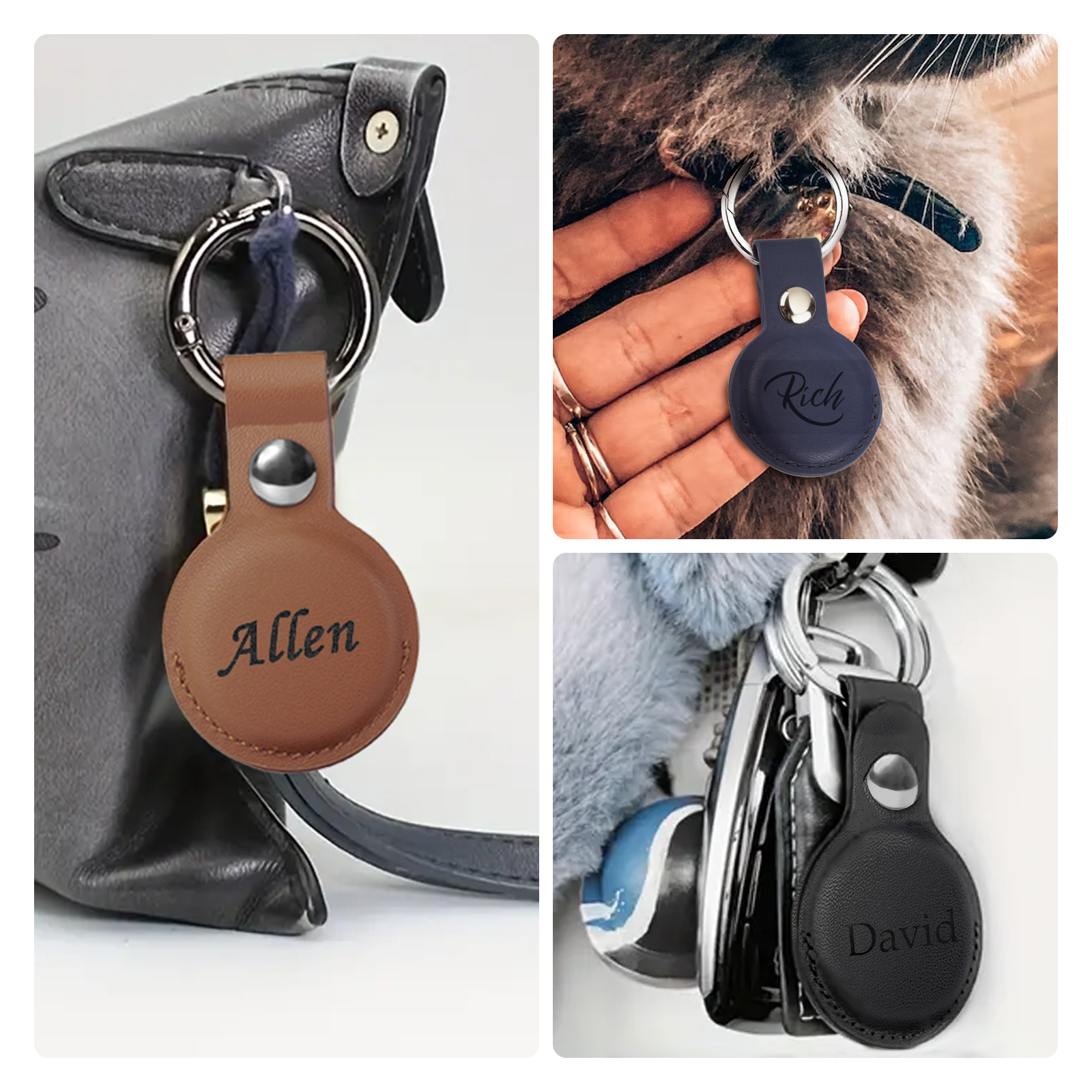 Black leather AirTag holder