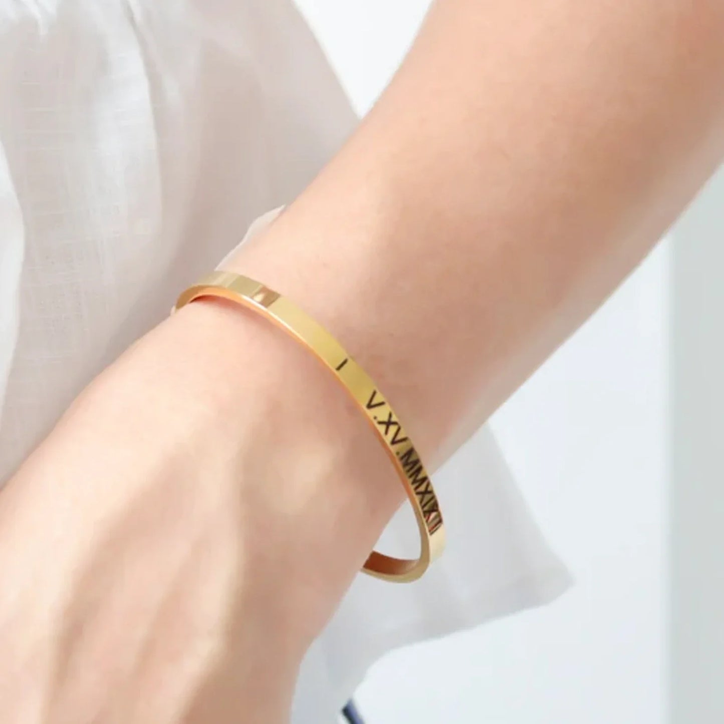 Engraved gold cuff bracelet example