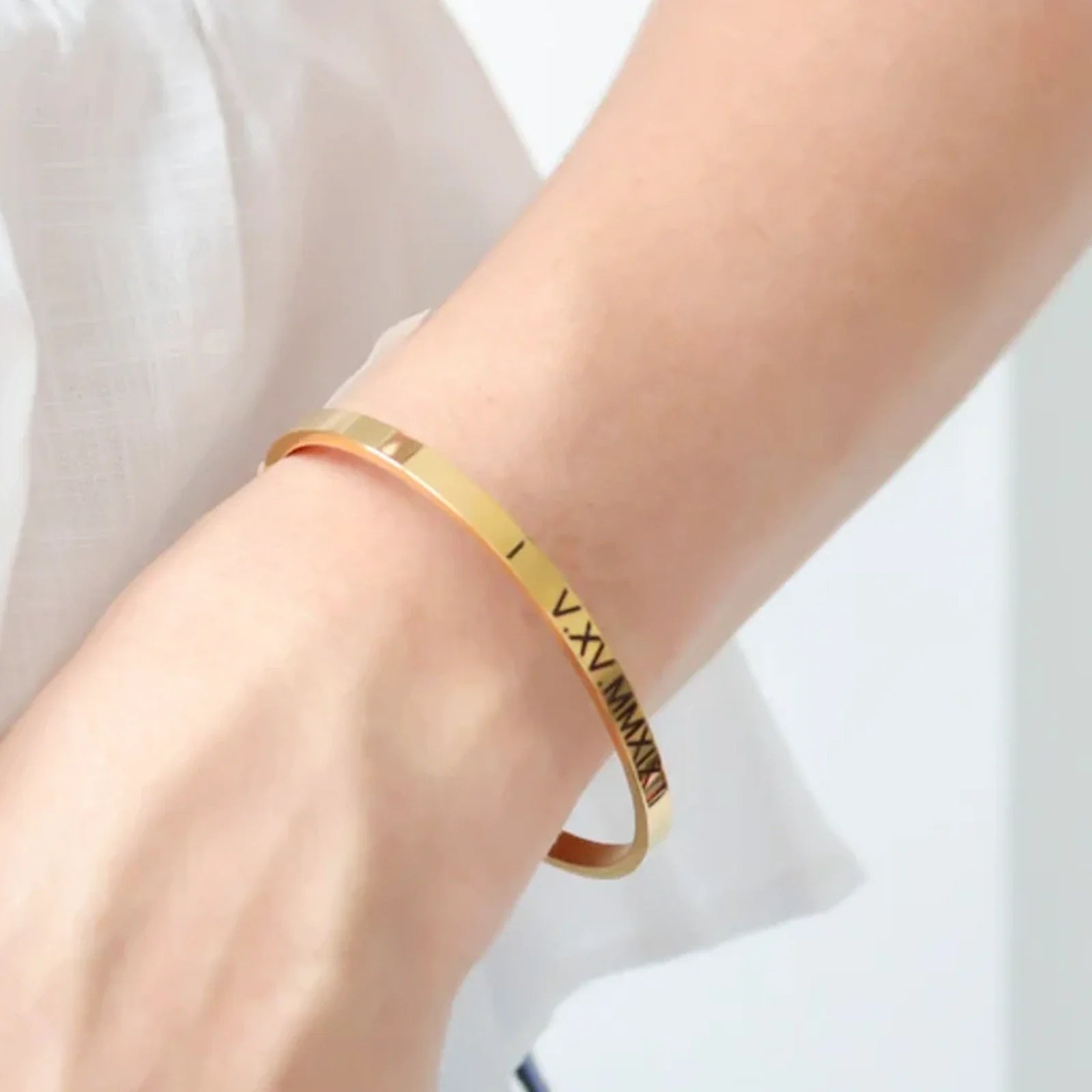 Engraved gold cuff bracelet example