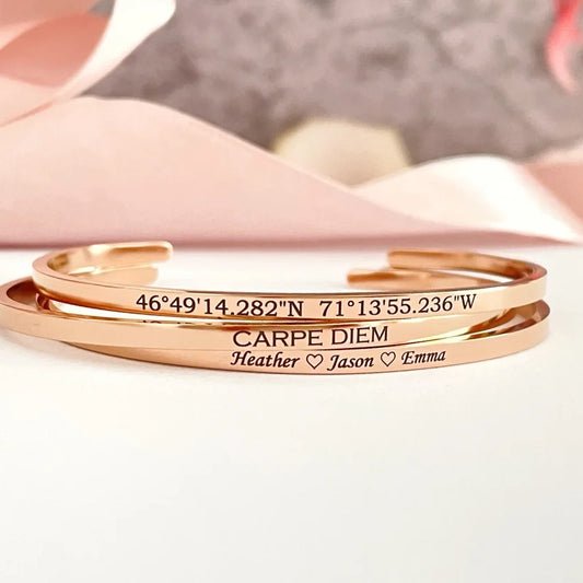 Engraved rose gold cuff bracelet example