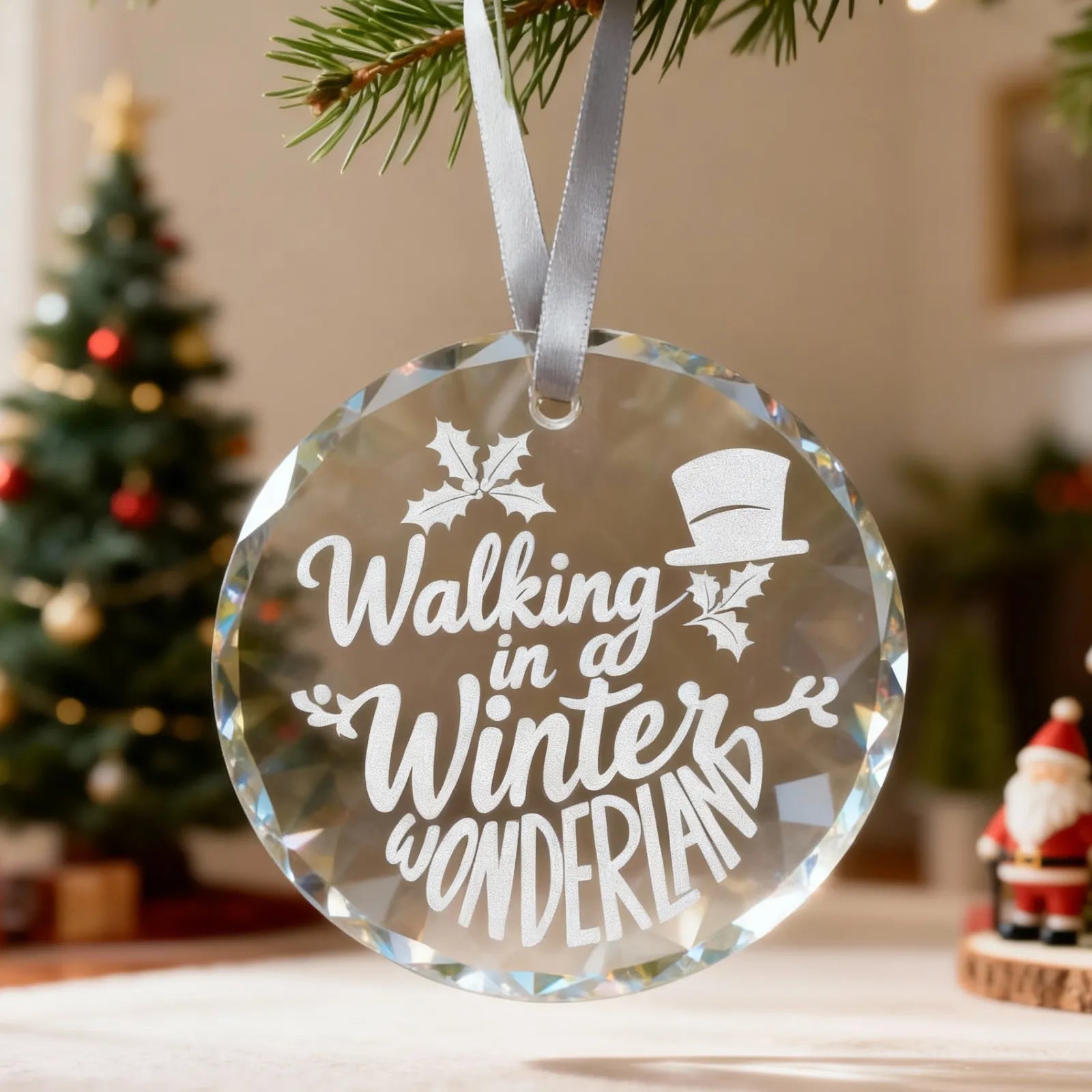 Engraved crystal ornament as Christmas decor