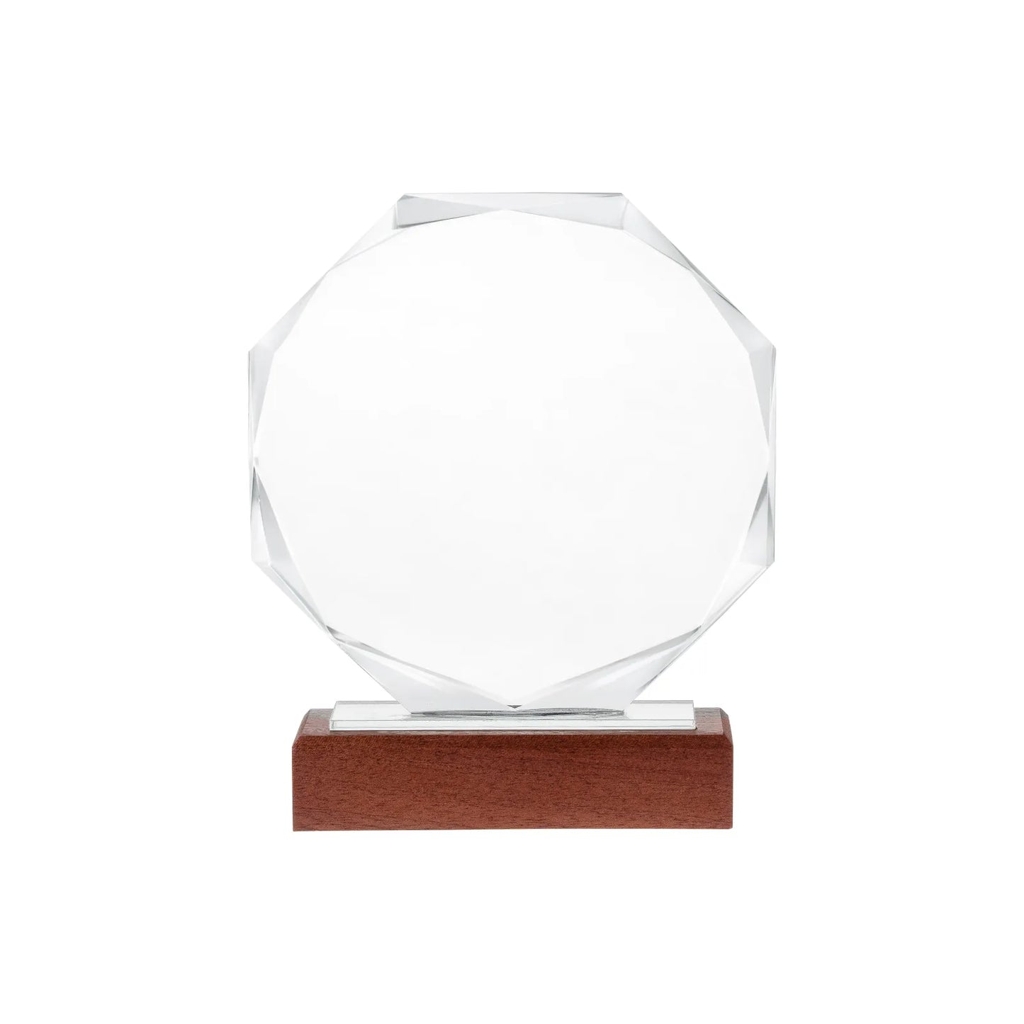Blank octagon crystal award trophy on wooden base