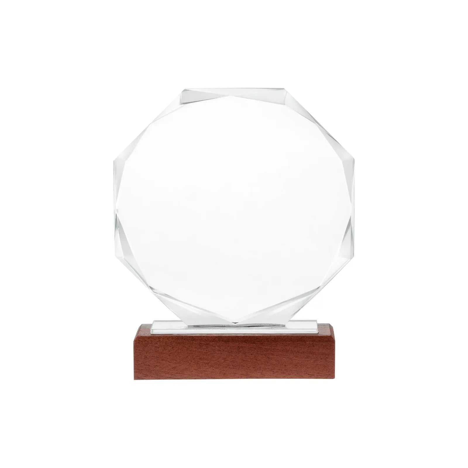 Blank octagon crystal award trophy on wooden base