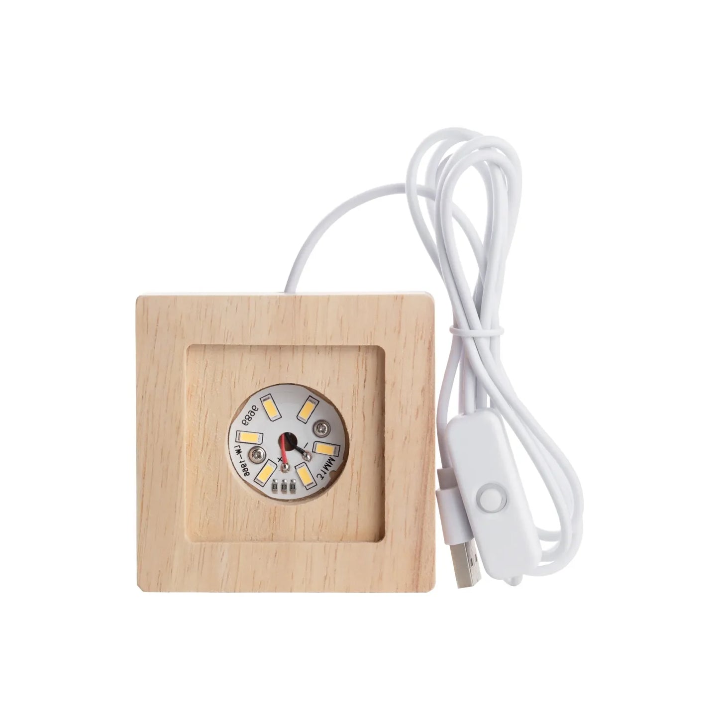 Horizontal wooden LED display base for rectangular crystals