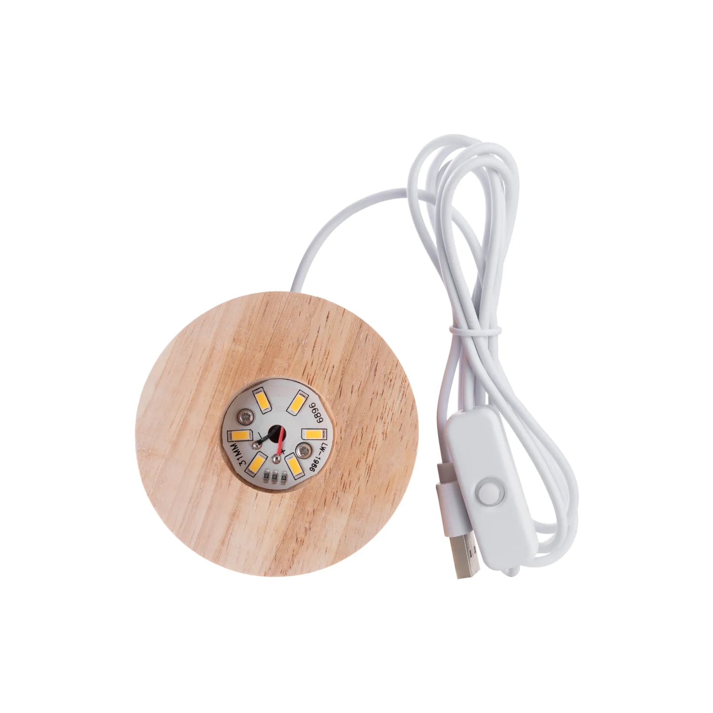 Round wooden LED display base with USB power